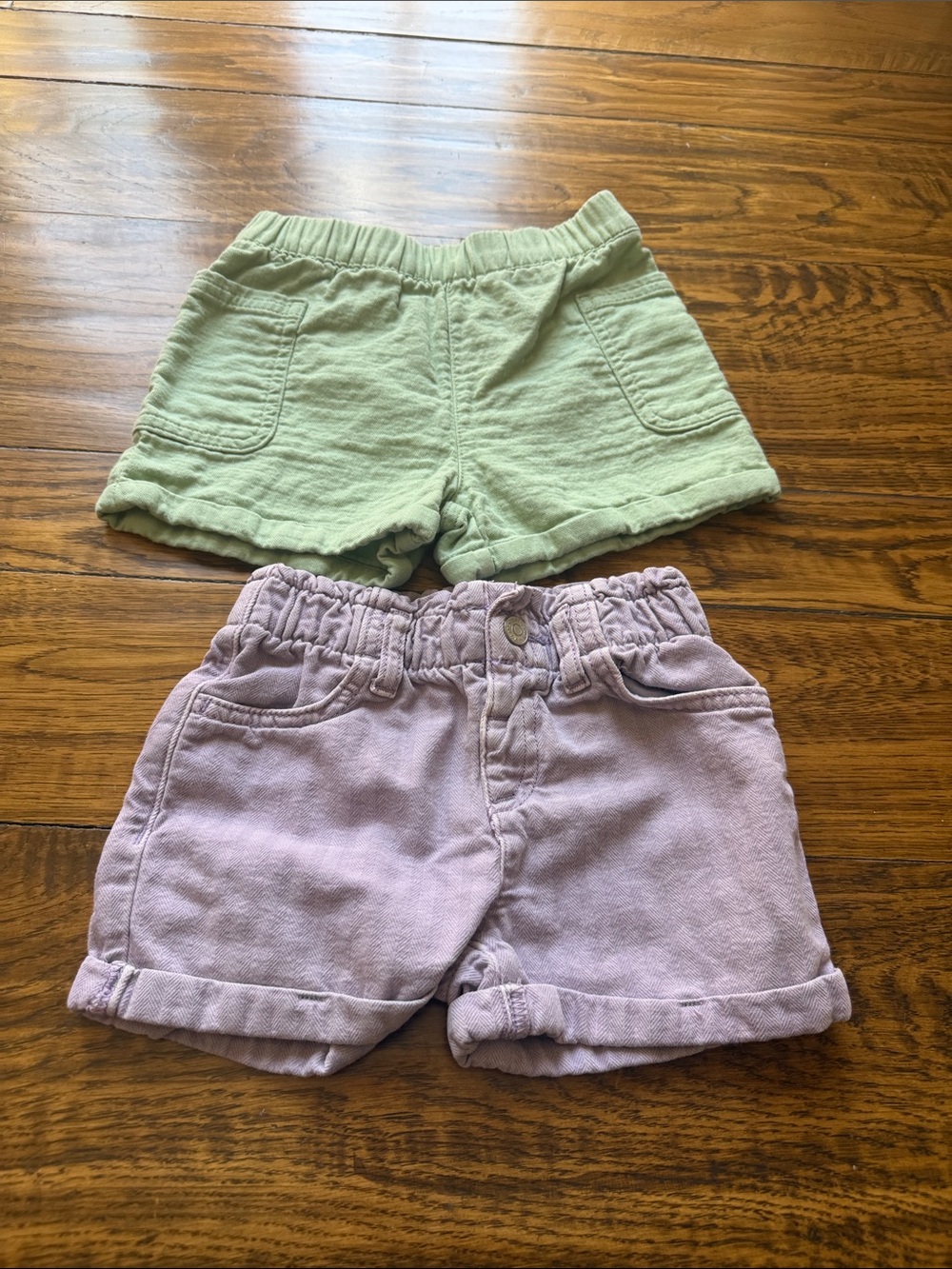 Kids Cotton Pull-On Shorts - Green and Lavender